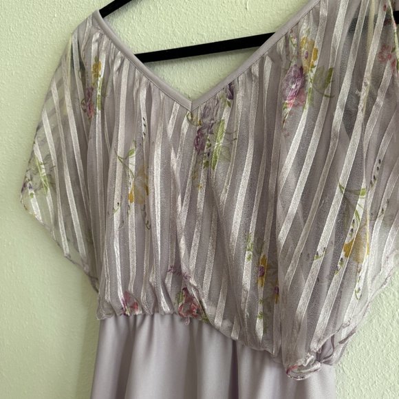Vintage 70’s Silky Poly Lavender Purple Floral Print Overlay top dress size S - Picture 2 of 8